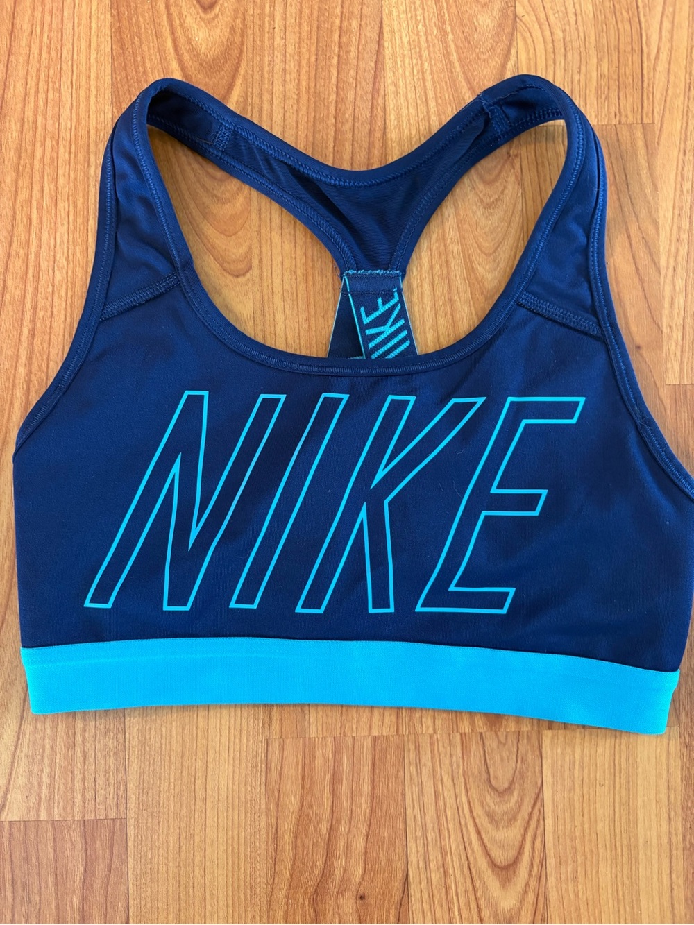 Nike Navy Sports Bra with Teal Trim and Logo